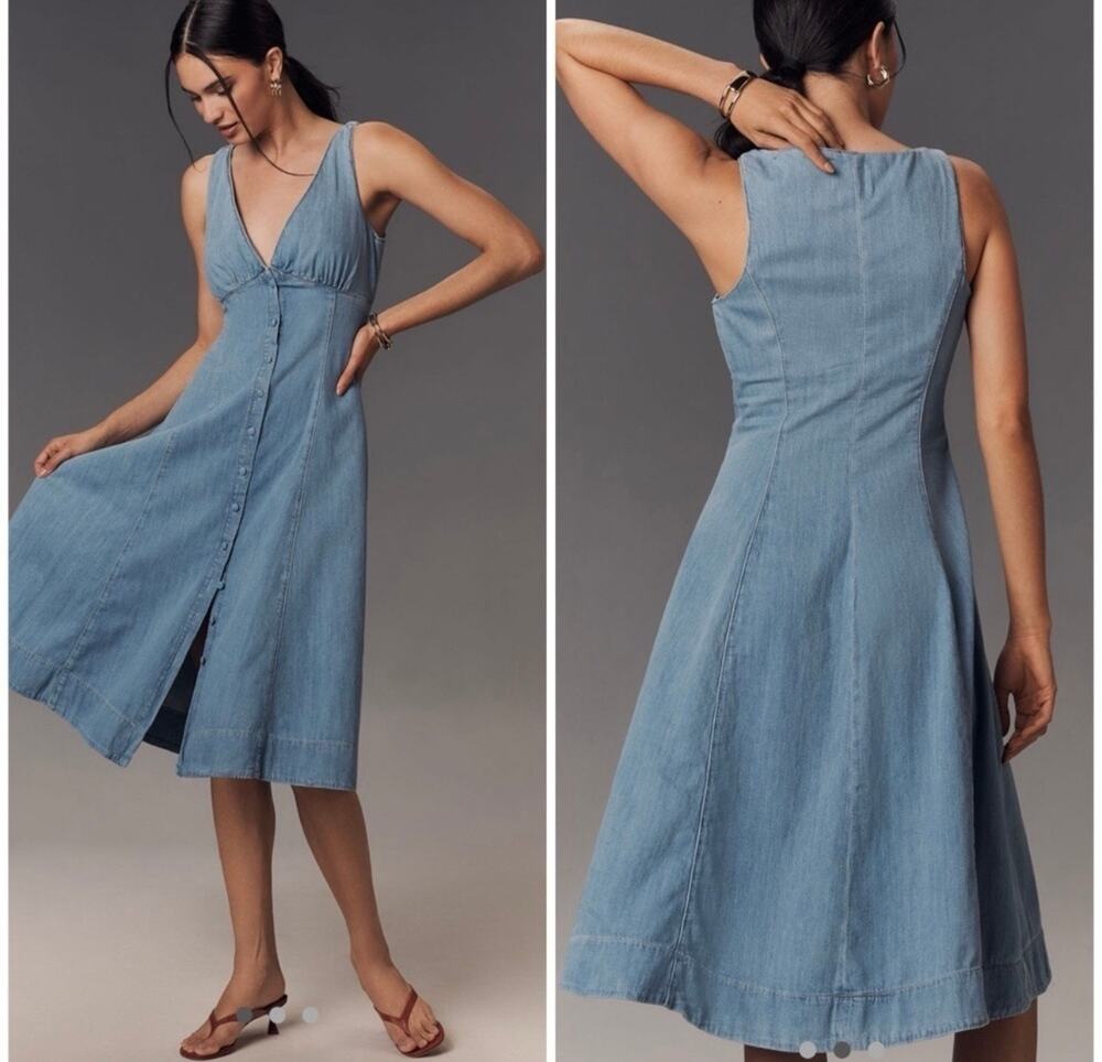Stunning Reformation Sebastian Blue Denim Midi Dress - Size 8! (NWOT)